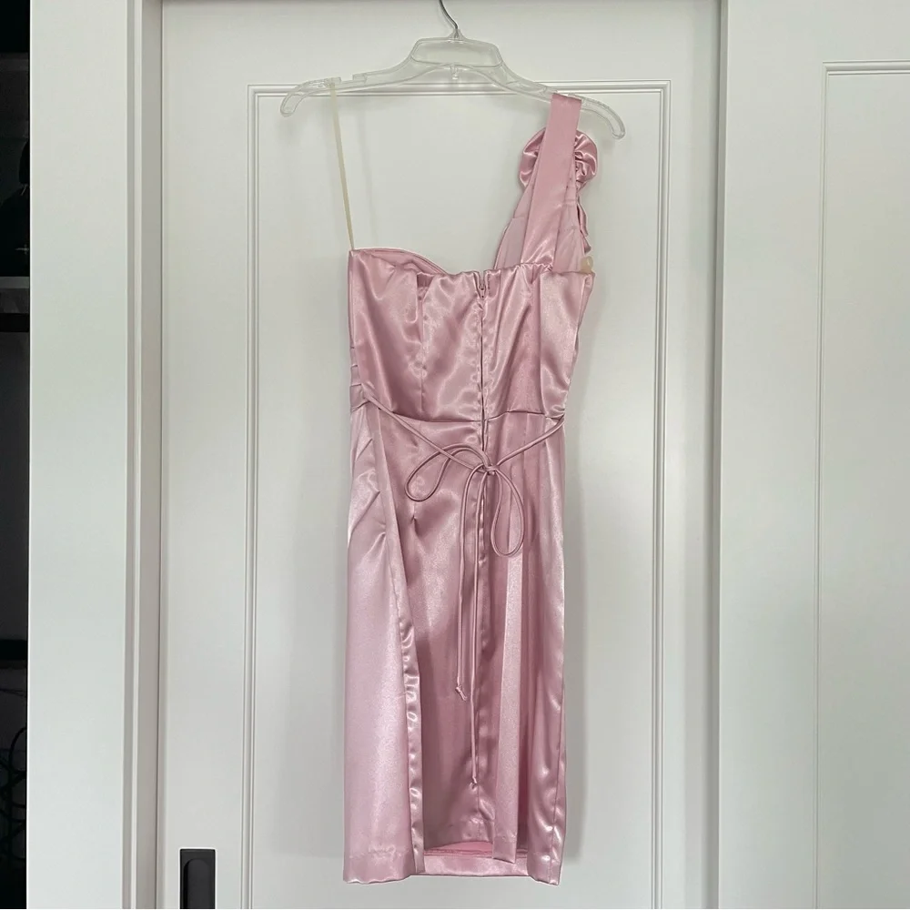 Macys satin light pink floral cocktail‎ short dress tie waist - Picture 3 of 4